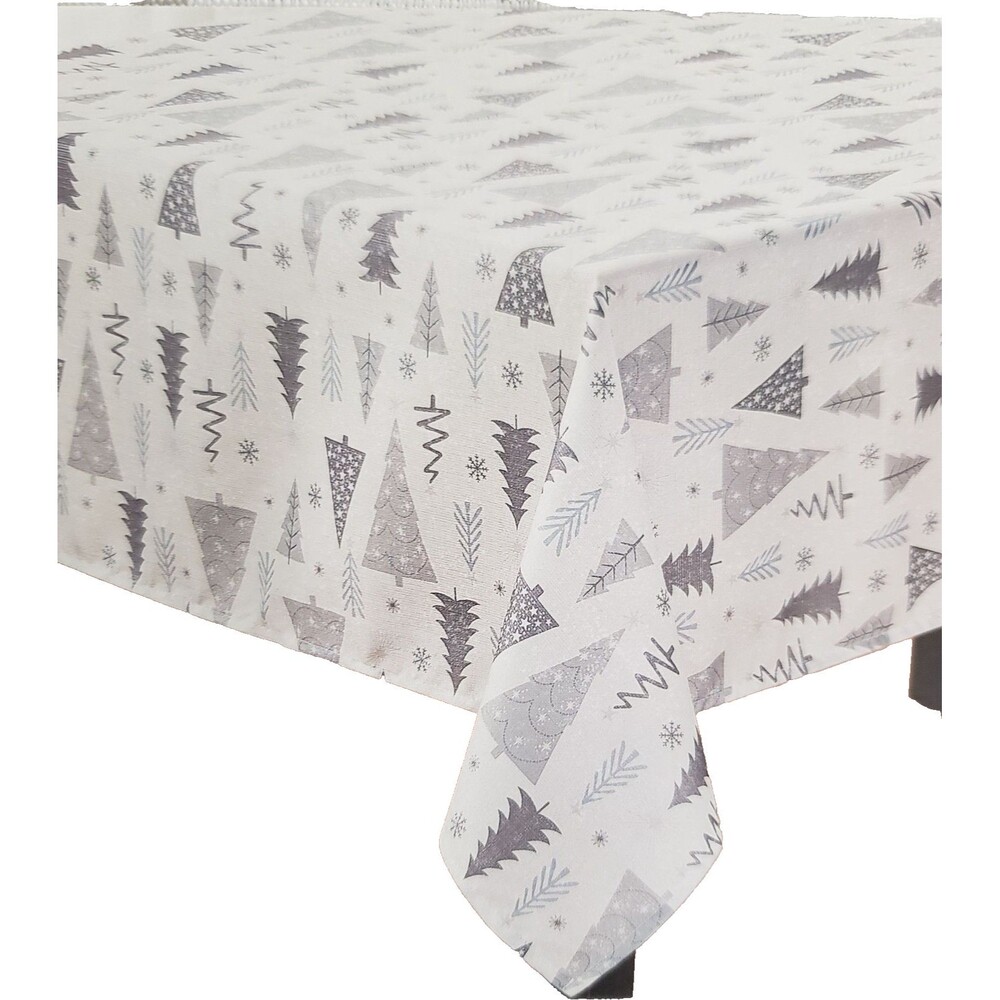 Printed Fabric Kitchen Tablecloth w/metallic (52"x70") Oblong,CHRISTMAS TREES,WW